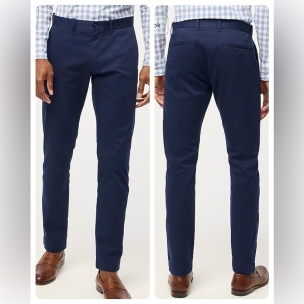 J Crew Straight Leg Flat Front Cuffed Chino Pants Navy Blue 36 NWT